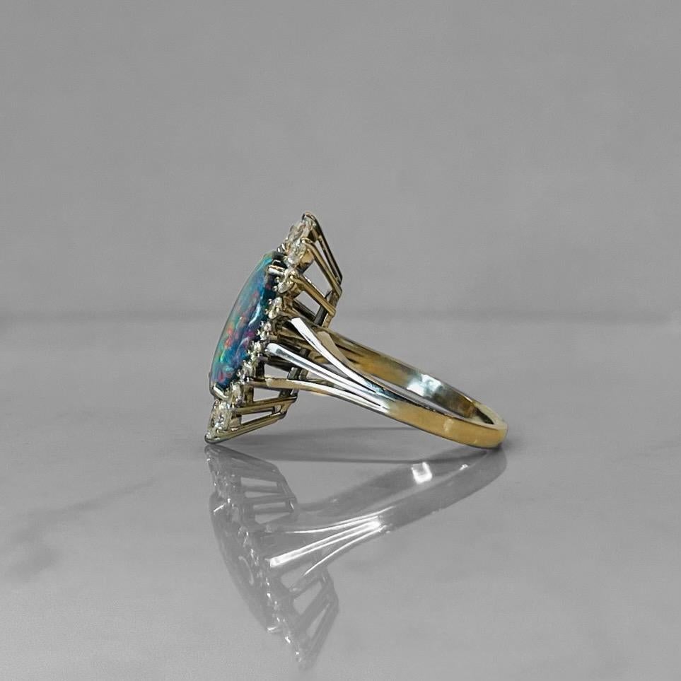 Oval Cut Platinum Diamond and Black Opal Ring For Sale