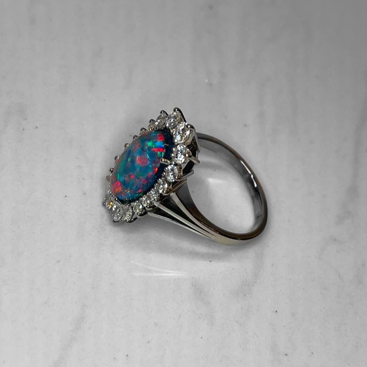 Platinum Diamond and Black Opal Ring In Good Condition For Sale In Naples, FL