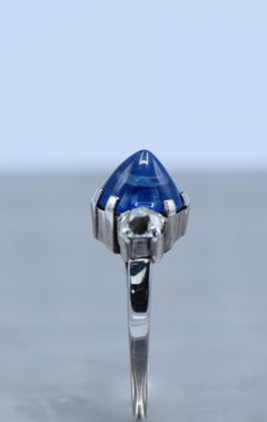 Platinum, Diamond and Blue Cabochon Sapphire Ring