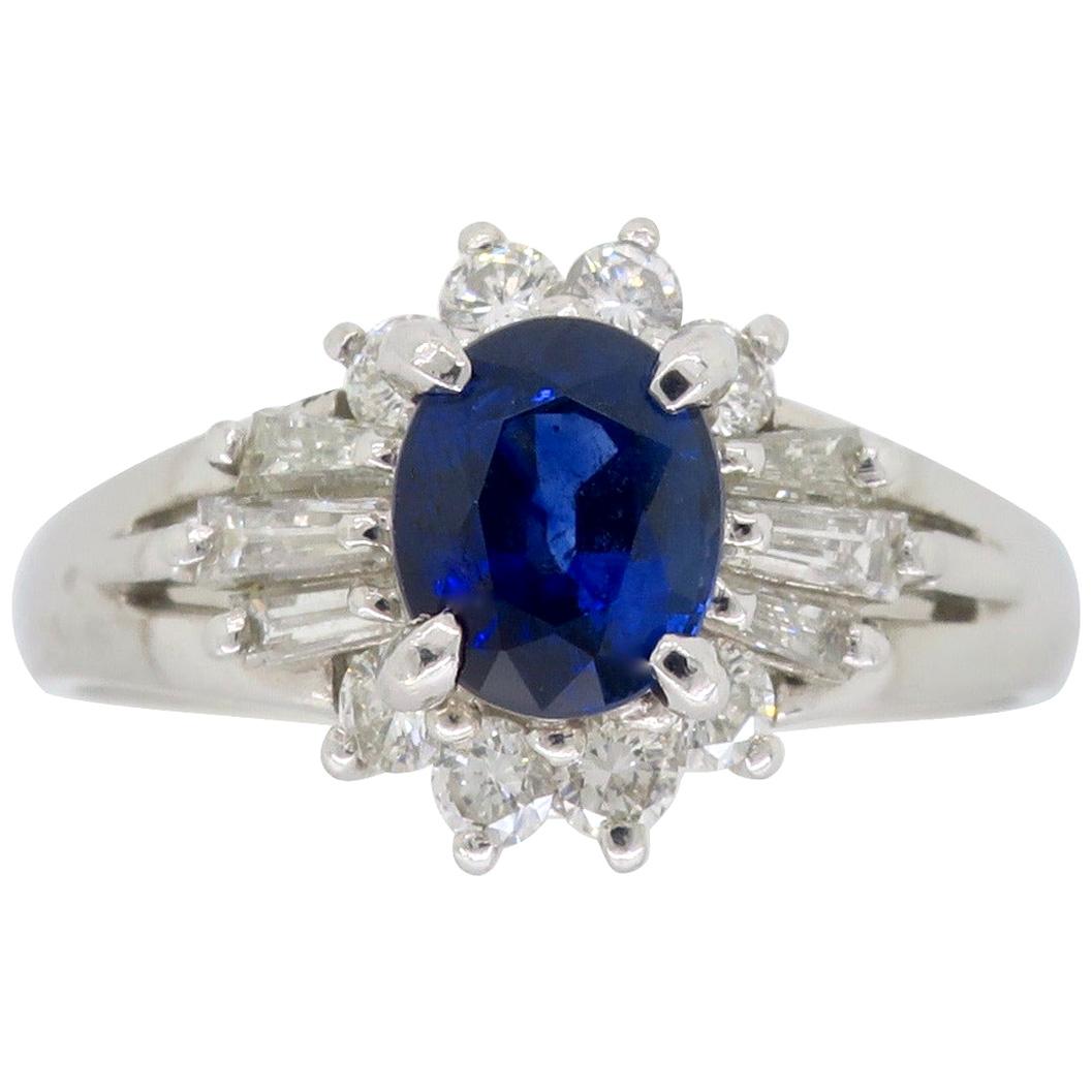 Platinum Diamond and Blue Sapphire Halo Ring