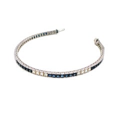 Platinum Diamond and Blue Sapphire Tennis Bracelet