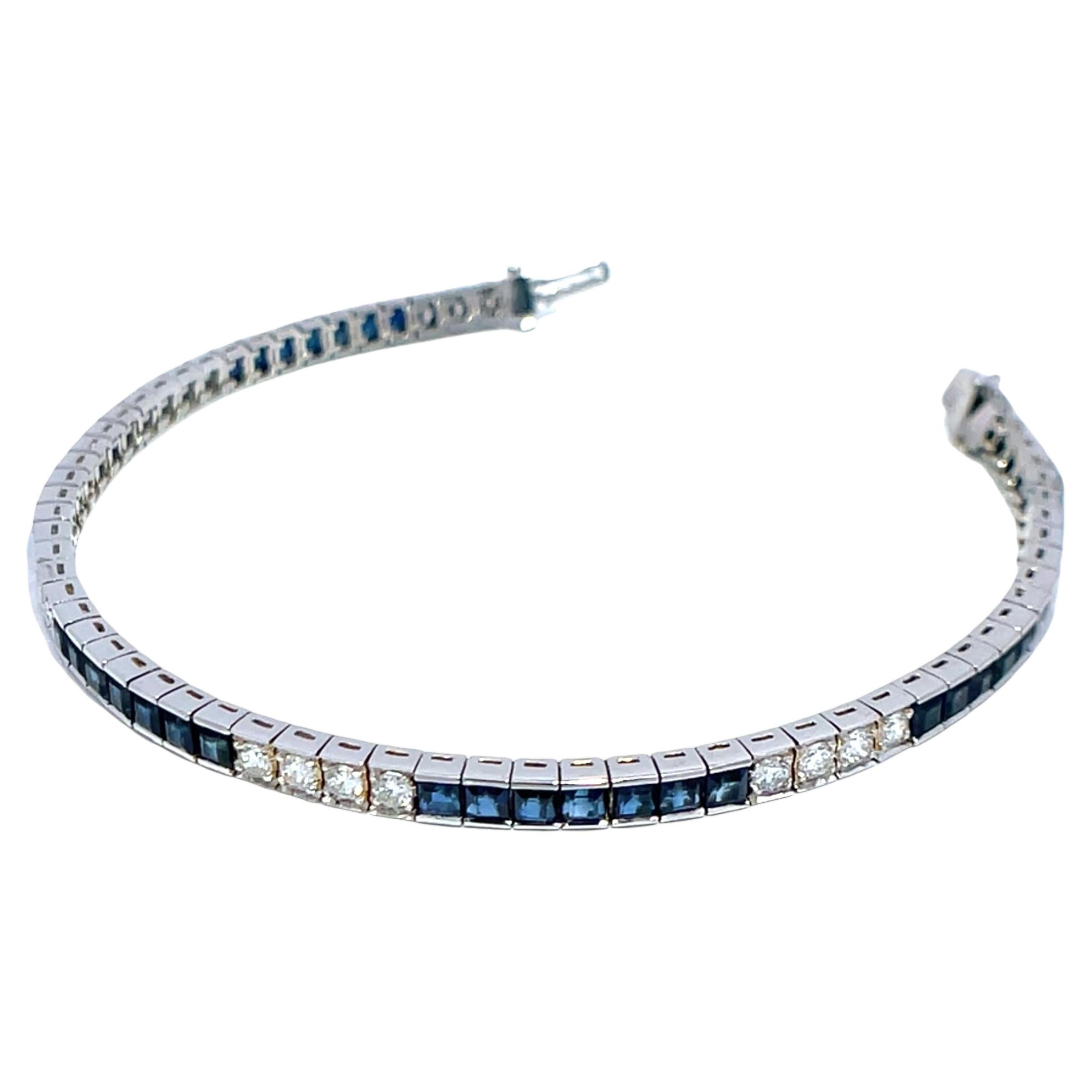 Platinum Diamond and Blue Sapphire Tennis Bracelet
