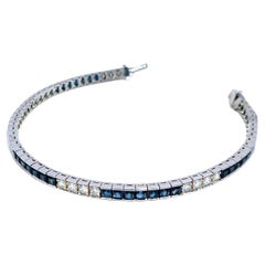 Platinum Diamond and Blue Sapphire Tennis Bracelet