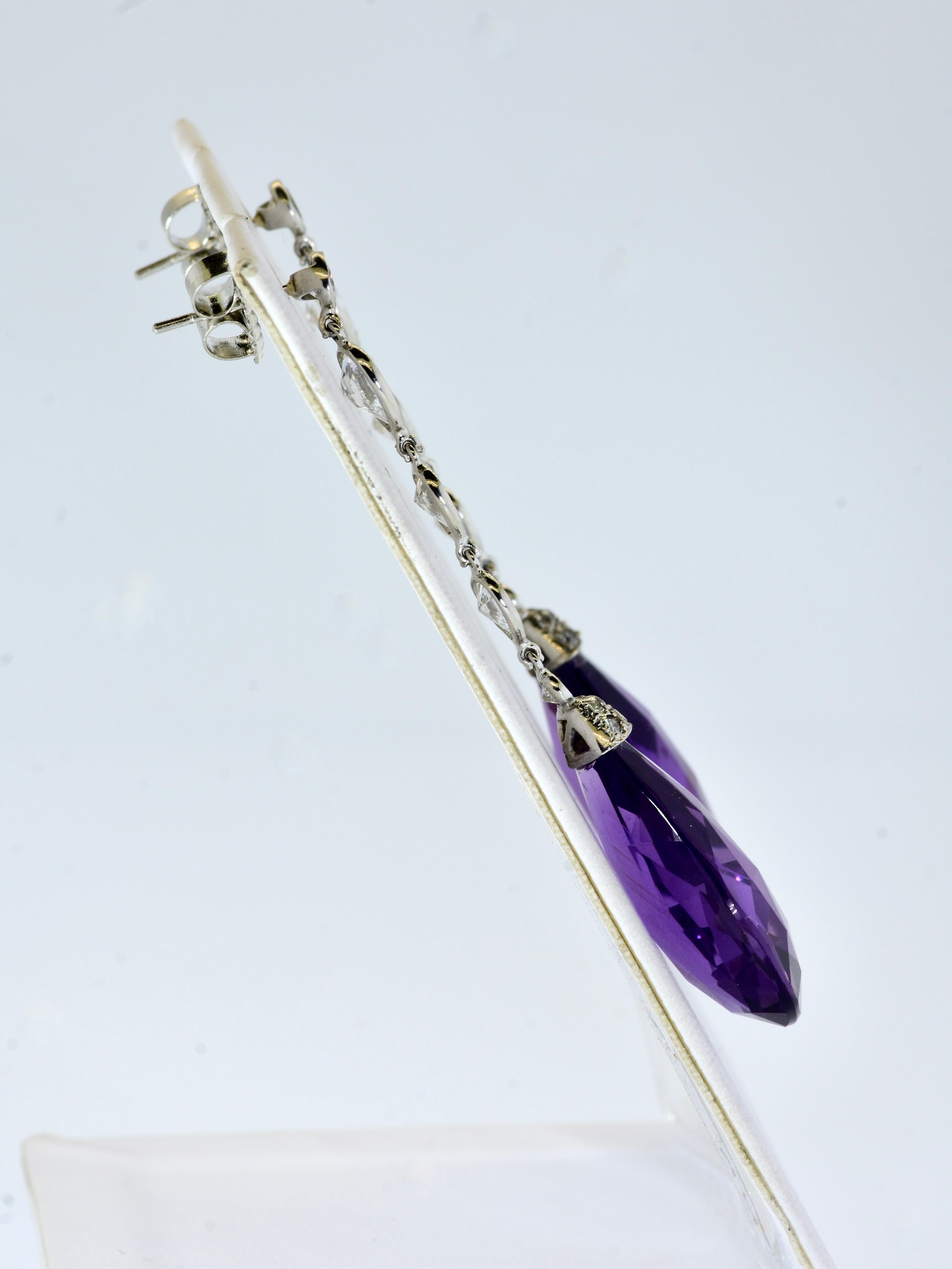 Platinum, Diamond and Briolette cut Amethyst Earrings, Pierre/Famille. In New Condition For Sale In Aspen, CO