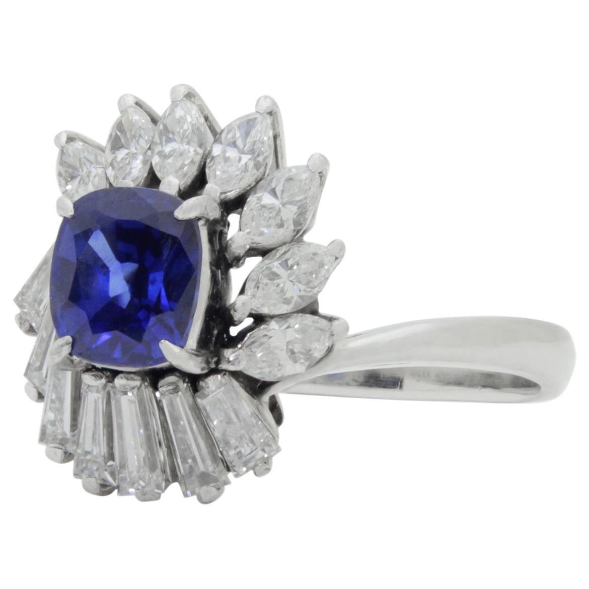 Platinum, Diamond and Cambodian Sapphire Ring For Sale