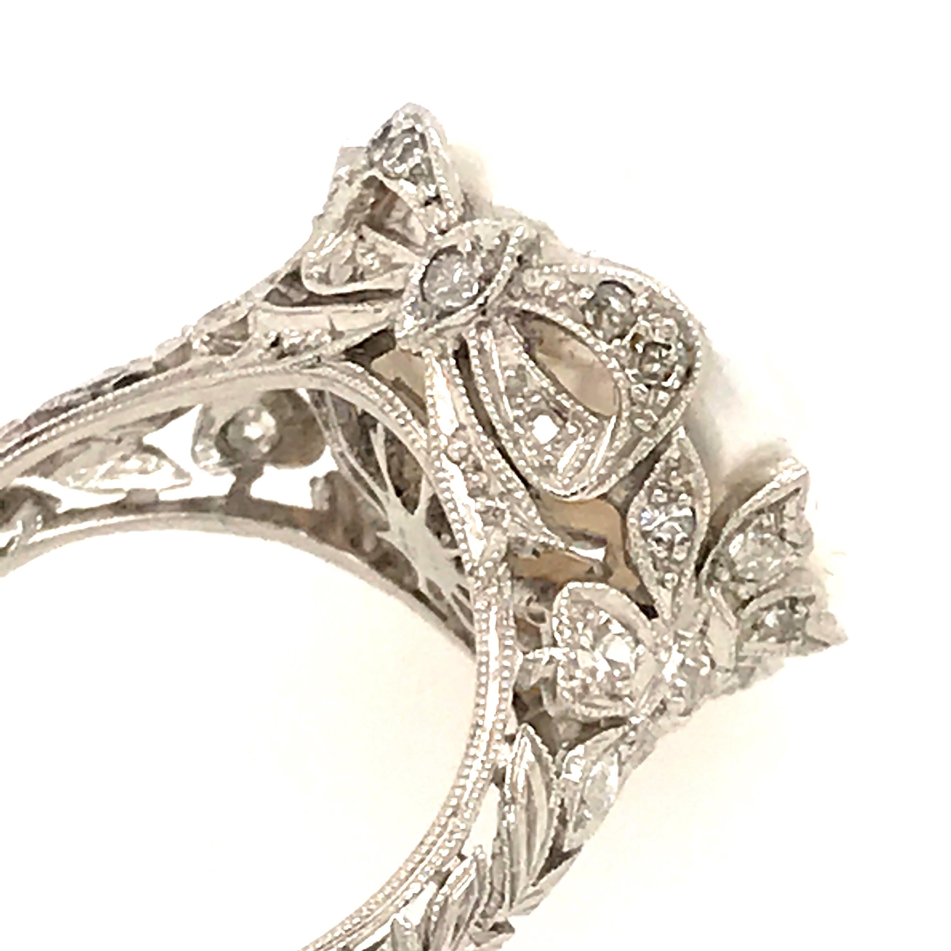 Platinum Diamond and Cultured Pearl Edwardian Floral Motif Ring For Sale 2