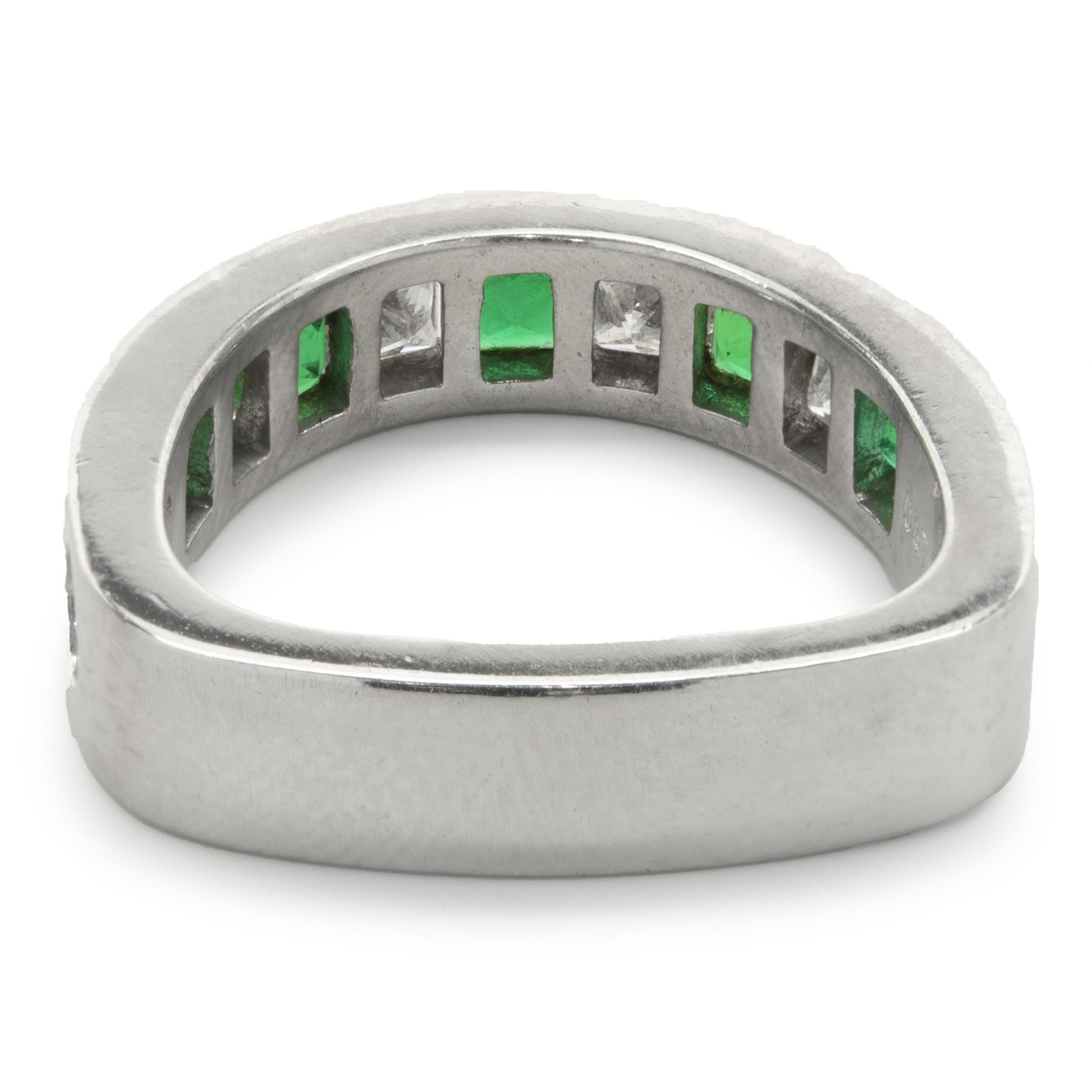 Princess Cut Platinum Diamond and Emerald Band