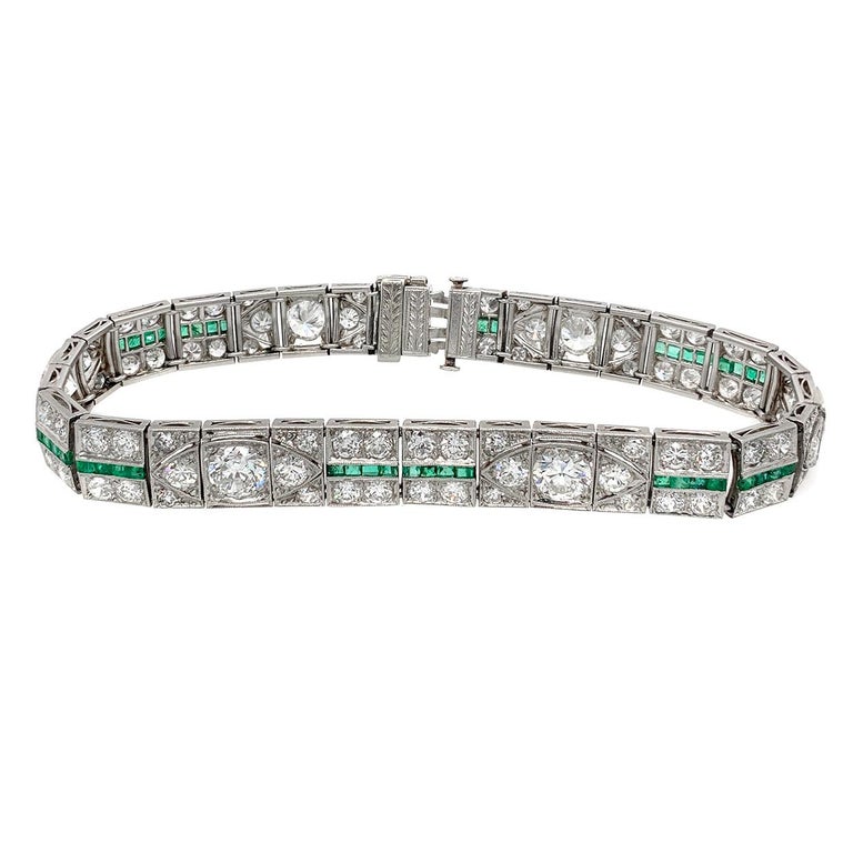 Platinum Diamond and Emerald Bracelet For Sale at 1stDibs | platinum