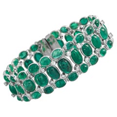 Bracciale in platino con diamanti e smeraldi MF01-012326