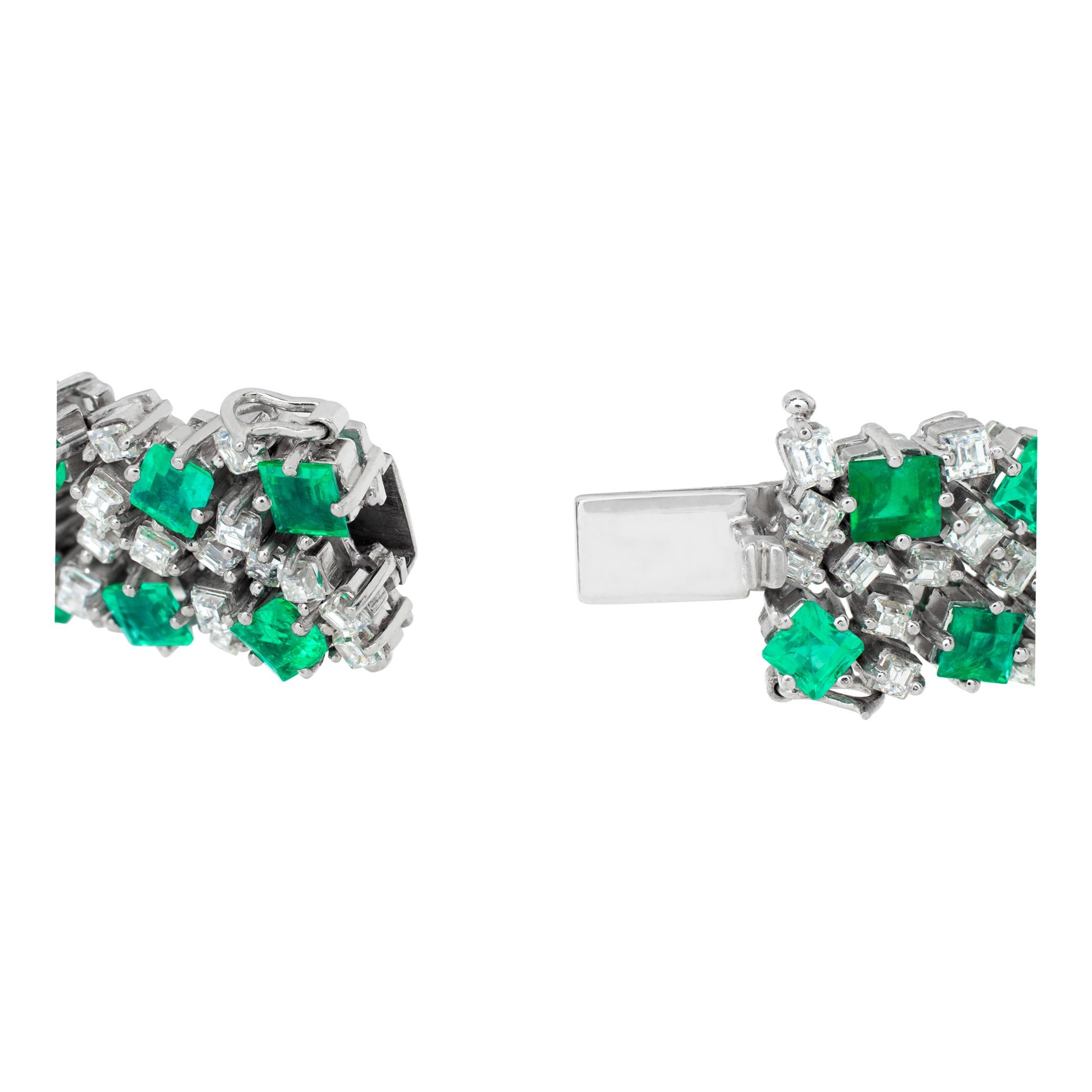 Women's Platinum diamond and emerald bracelet with Columbian emeralds