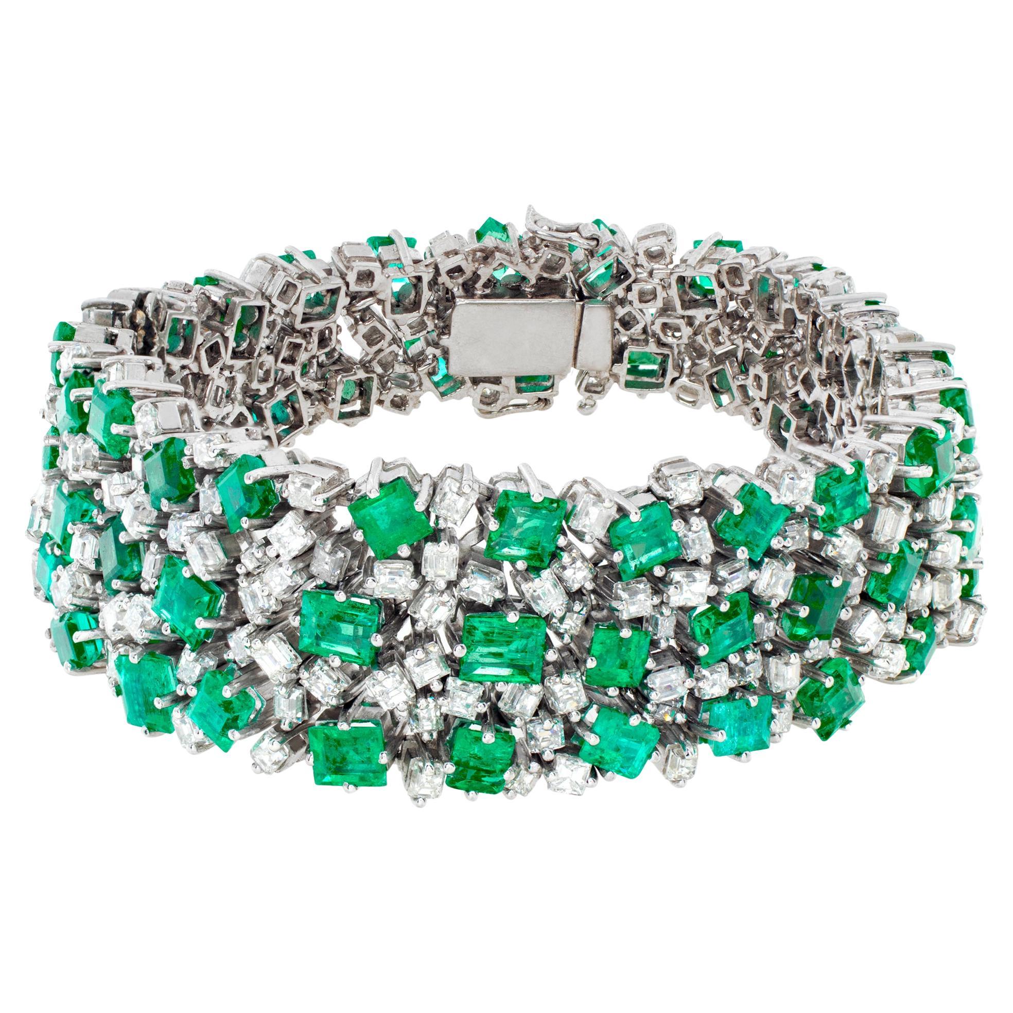 Platinum diamond and emerald bracelet with Columbian emeralds