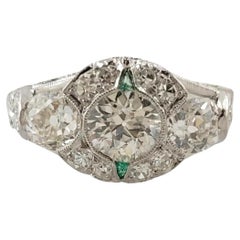 Vintage Platinum Diamond and Emerald Engagement Ring Size 7 #16967