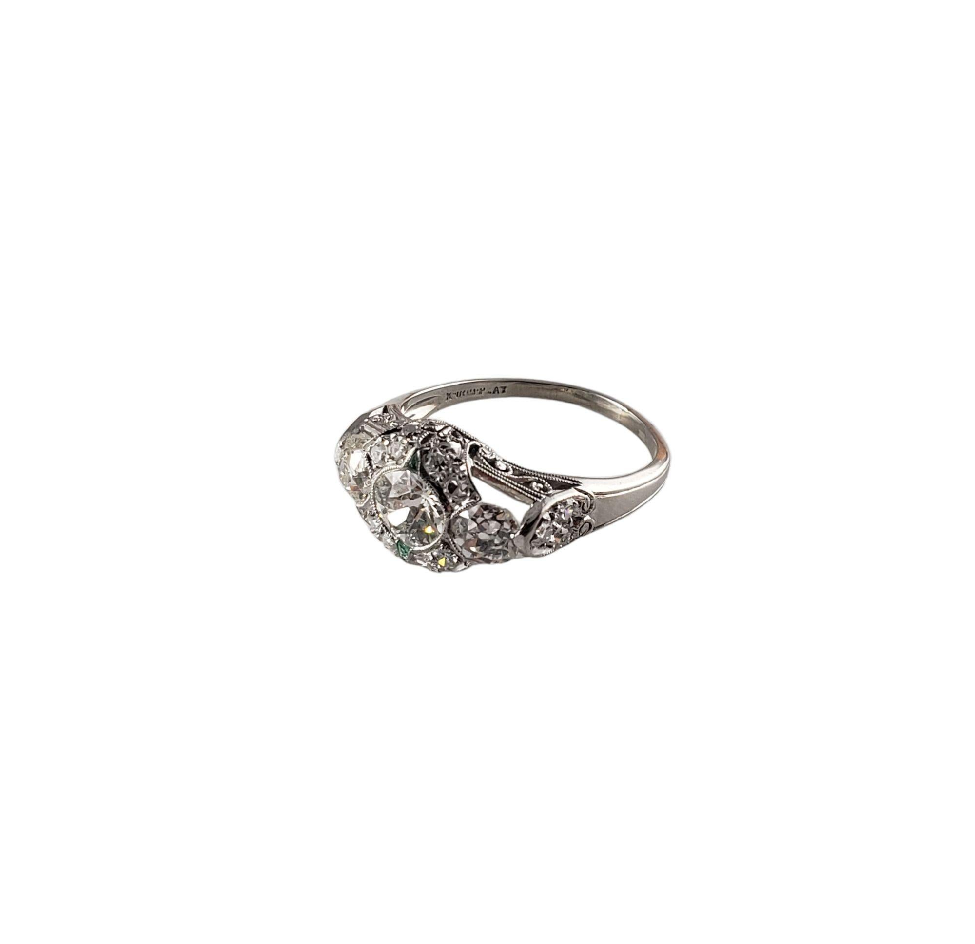 Round Cut Platinum Diamond and Emerald Engagement Ring J#13718