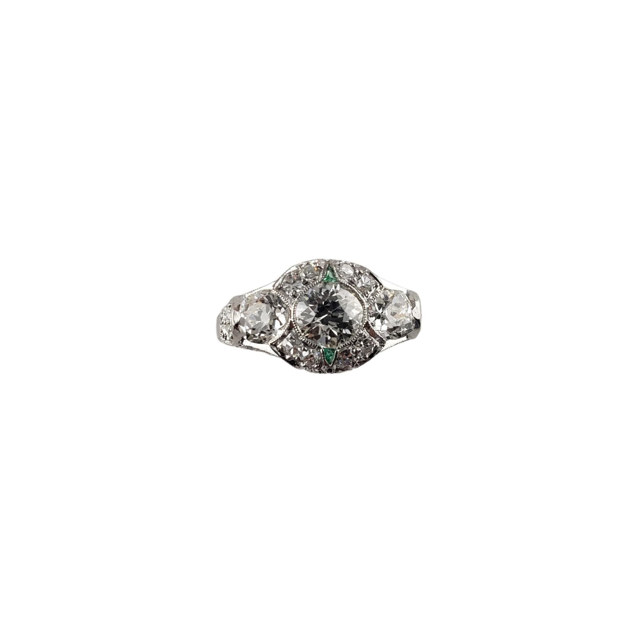 Platinum Diamond and Emerald Engagement Ring J#13718 1