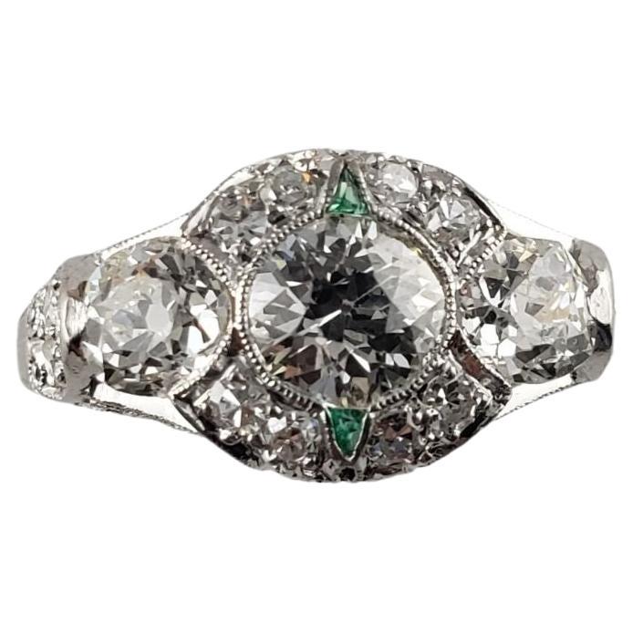 Platinum Diamond and Emerald Engagement Ring J#13718