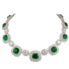 Vintage Magnificent Emerald Diamond Cluster Necklace