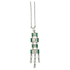 Platinum, Diamond and Emerald Pendant Necklace