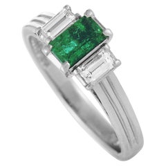 Platinum Diamond and Emerald Rectangle Ring Platinum Diamond and Emerald Rectangle Ring