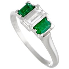Platinum Diamond and Emerald Rectangle Ring Platinum Diamond and Emerald Rectangle Ring