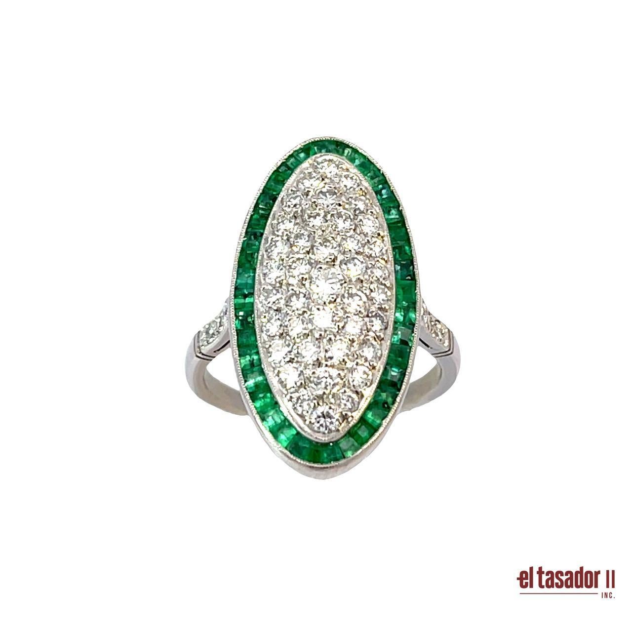 Anello in platino con diamante e smeraldo - 7,5 g In condizioni Nuovo in vendita a Aventura, FL
