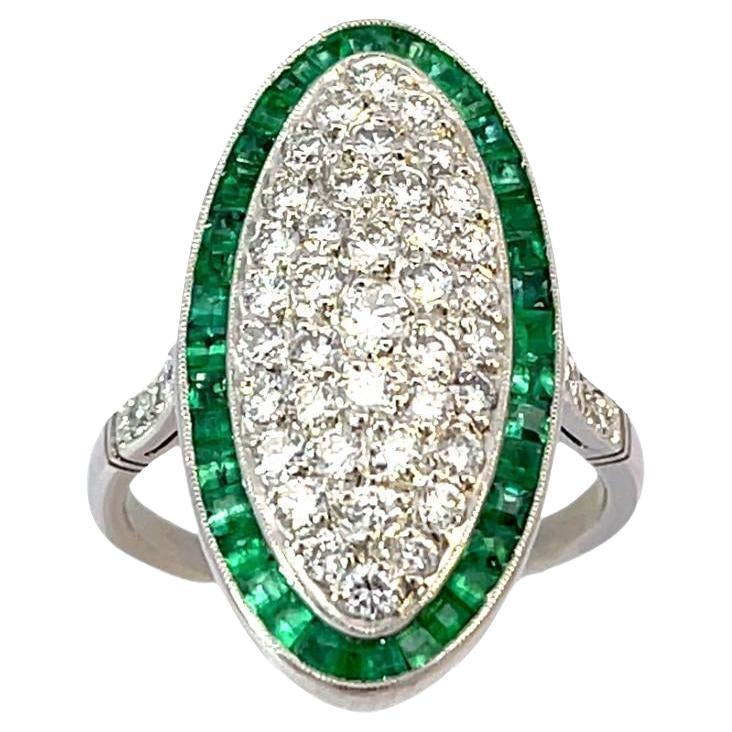 Anello in platino con diamante e smeraldo - 7,5 g
