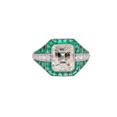 Platinum Diamond and Emerald Ring
