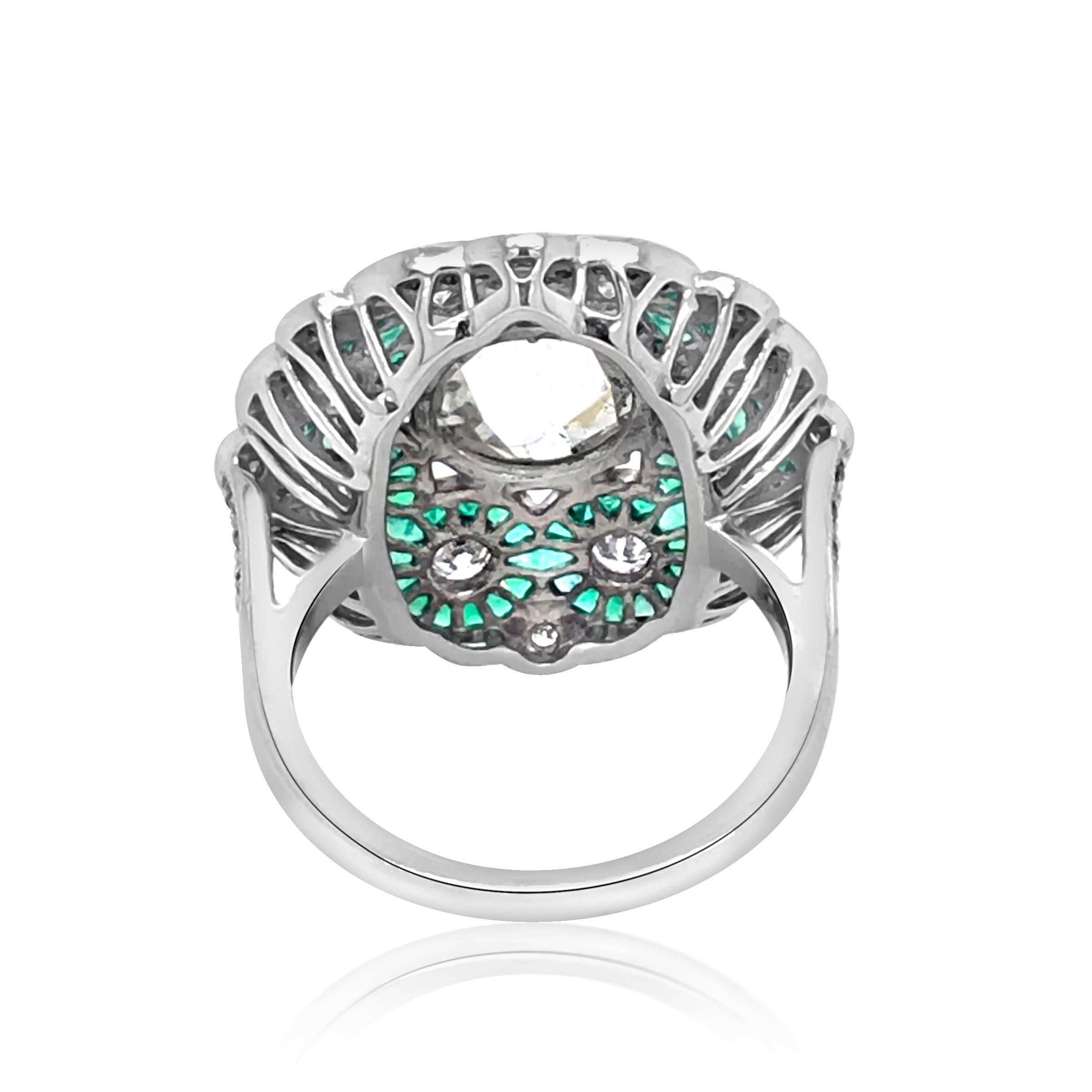Art Deco Platinum, Diamond and Emerald Ring