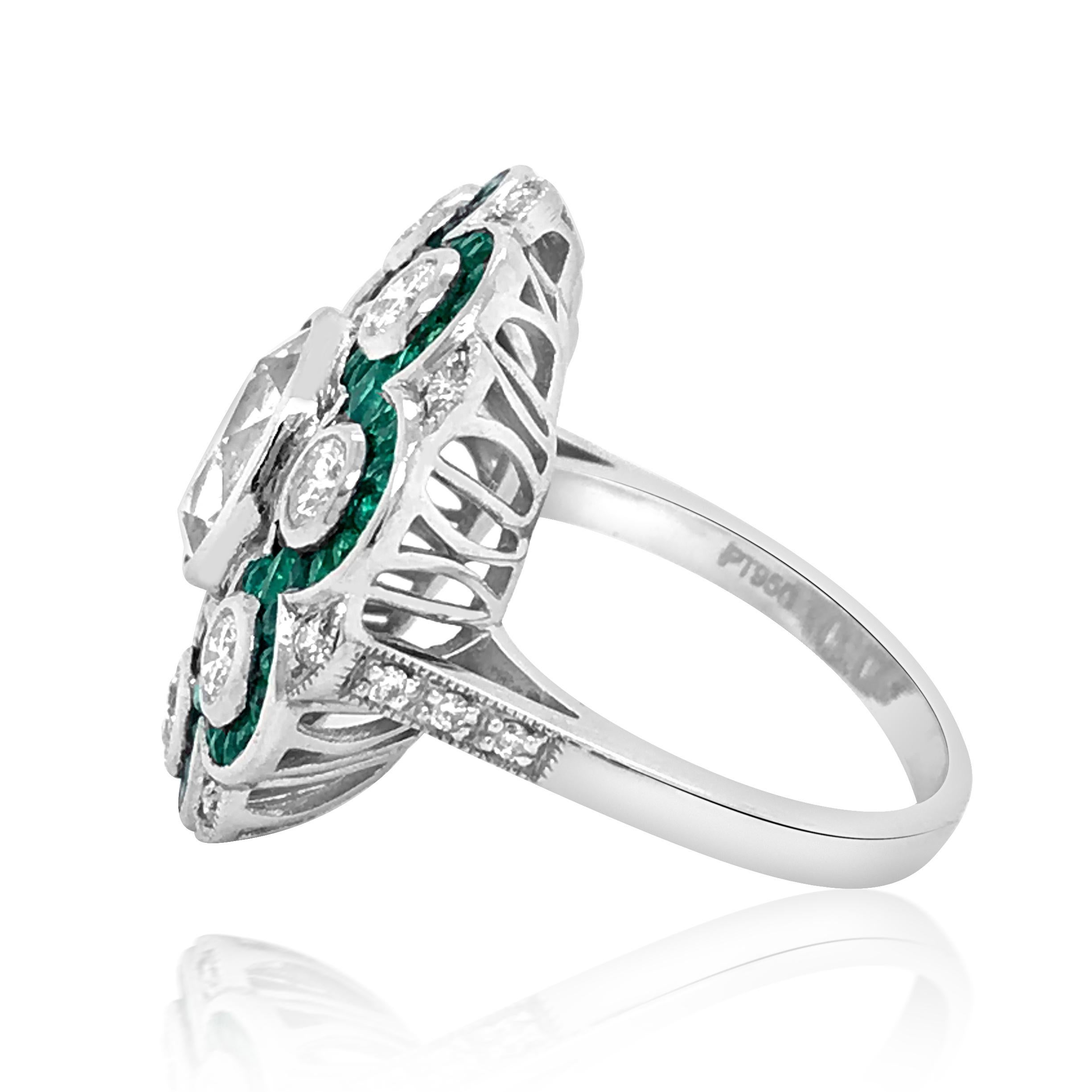 Princess Cut Platinum, Diamond and Emerald Ring