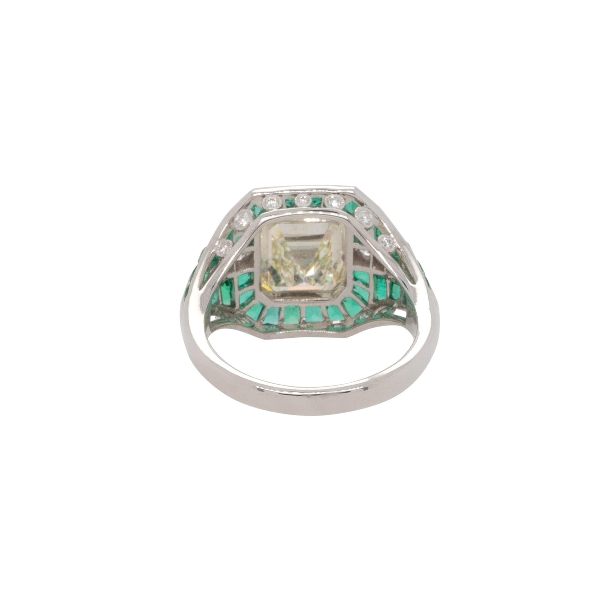 Women's or Men's Platinum Diamond and Emerald Ring For Sale