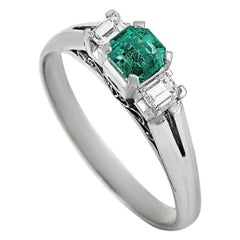 Platinum Diamond and Emerald Ring
