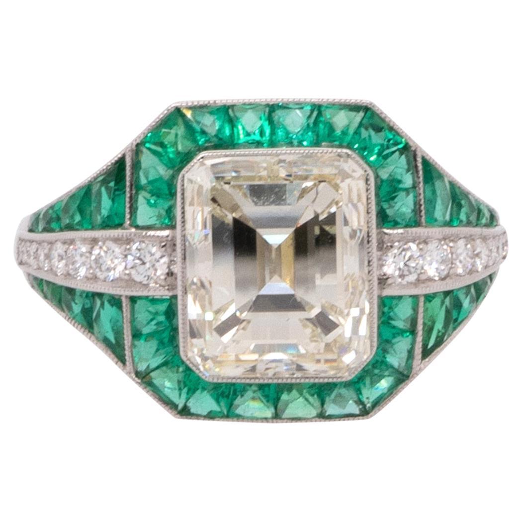 Platinum Diamond and Emerald Ring