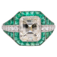 Platinum Diamond and Emerald Ring