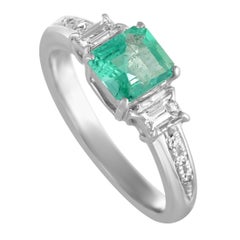Platinum Diamond and Emerald Square Ring