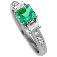 Platinum Diamond and Emerald Square Ring