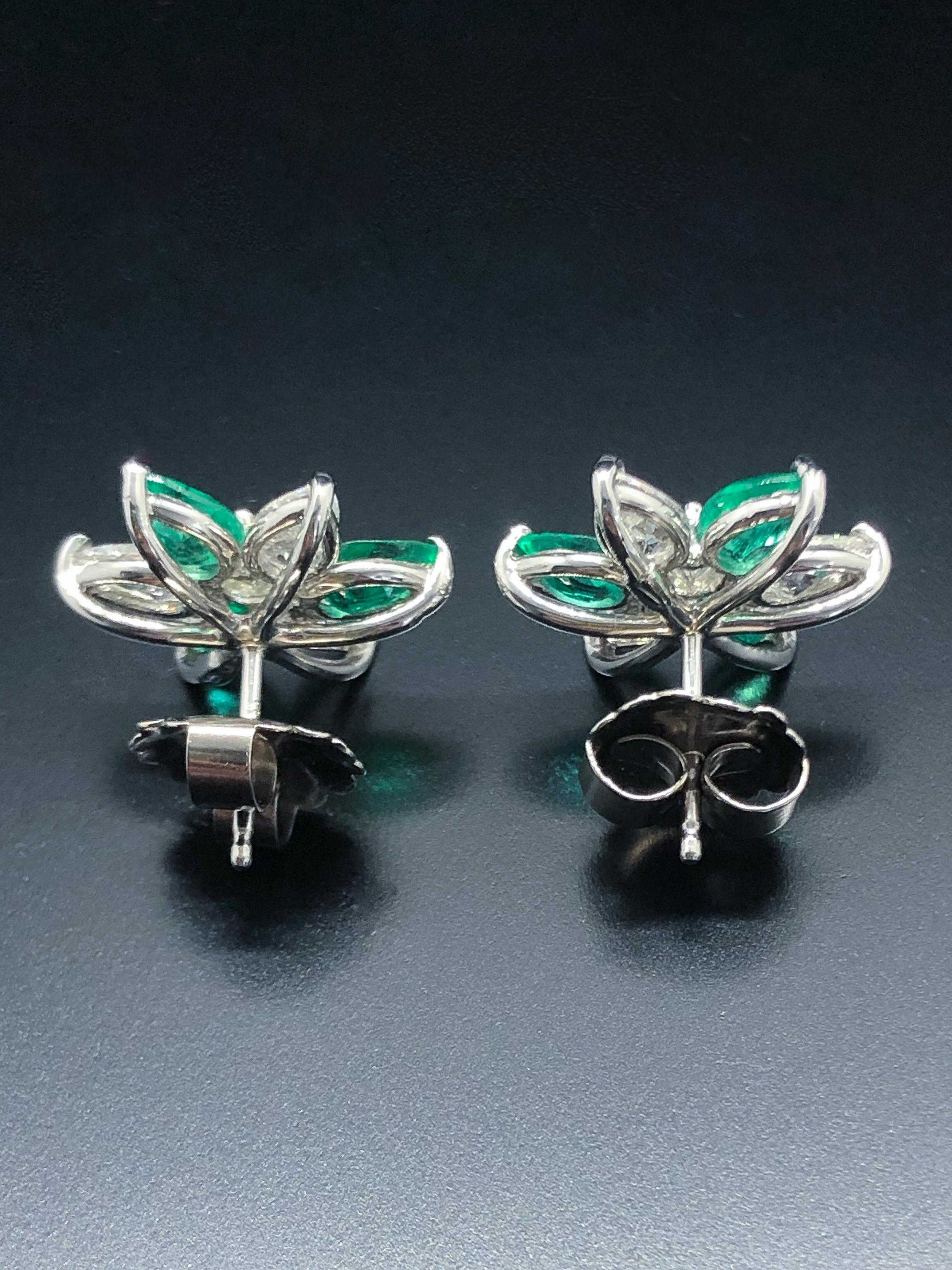 Women's Platinum Diamond and Emerald Star Earrings For Sale