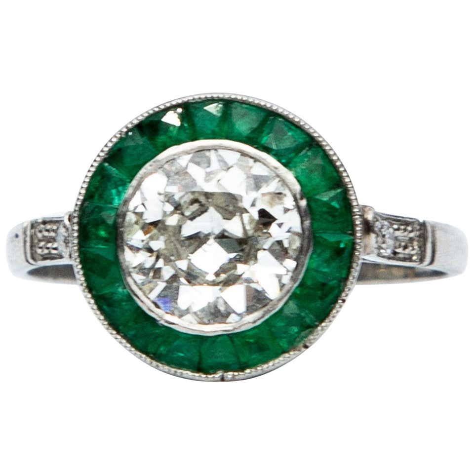Platinum Diamond and Emerald Target Ring at 1stDibs | platinum campden ...