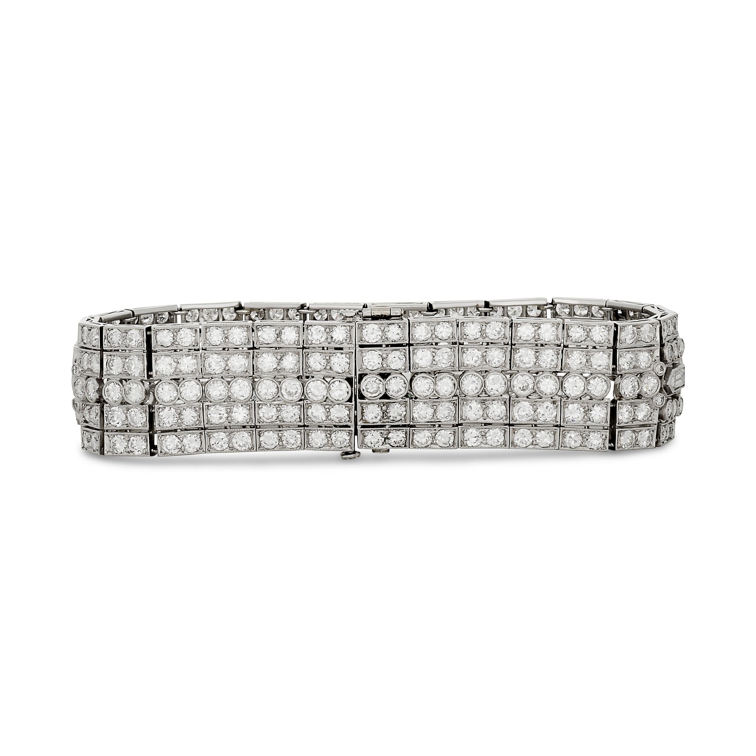 Marquise Cut Platinum Diamond and Emerald Wide Estate Bracelet For Sale