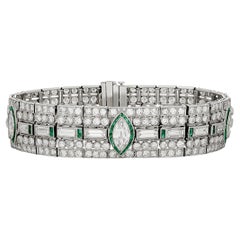 Platinum Diamond and Emerald Wide Estate Bracelet
