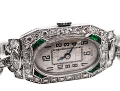 Platinum, Diamond and Emerald Wristwatch