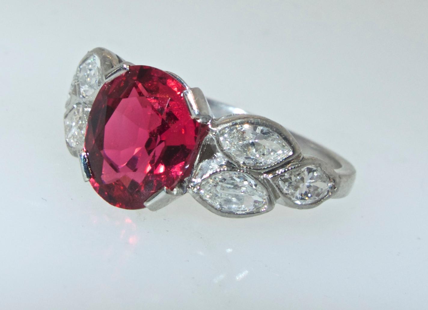 Contemporary Platinum, Diamond and Fine Natural Spinel Ring
