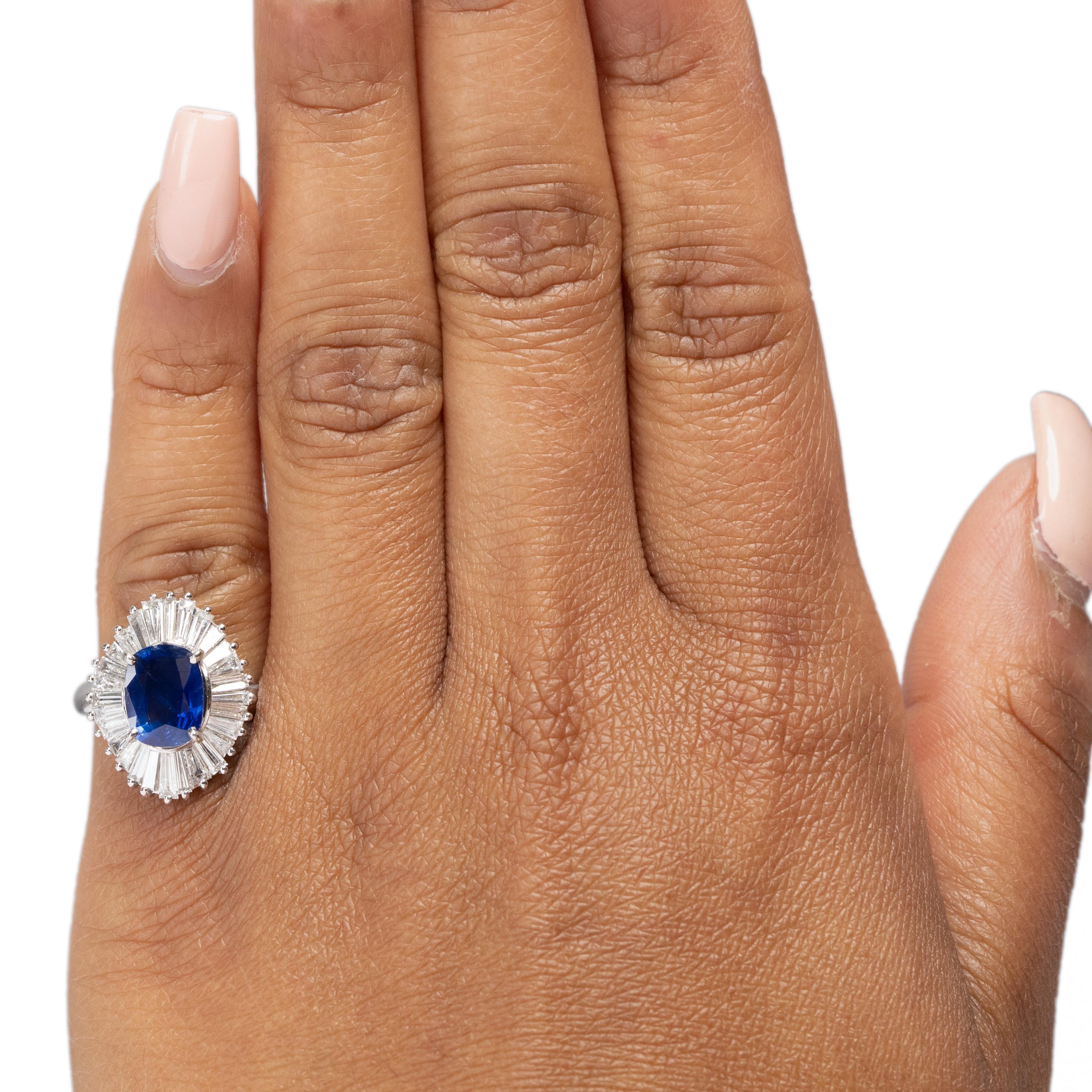Women's Platinum Diamond and GIA Certified Madagascar Sapphire Ballerina Statement Ring 