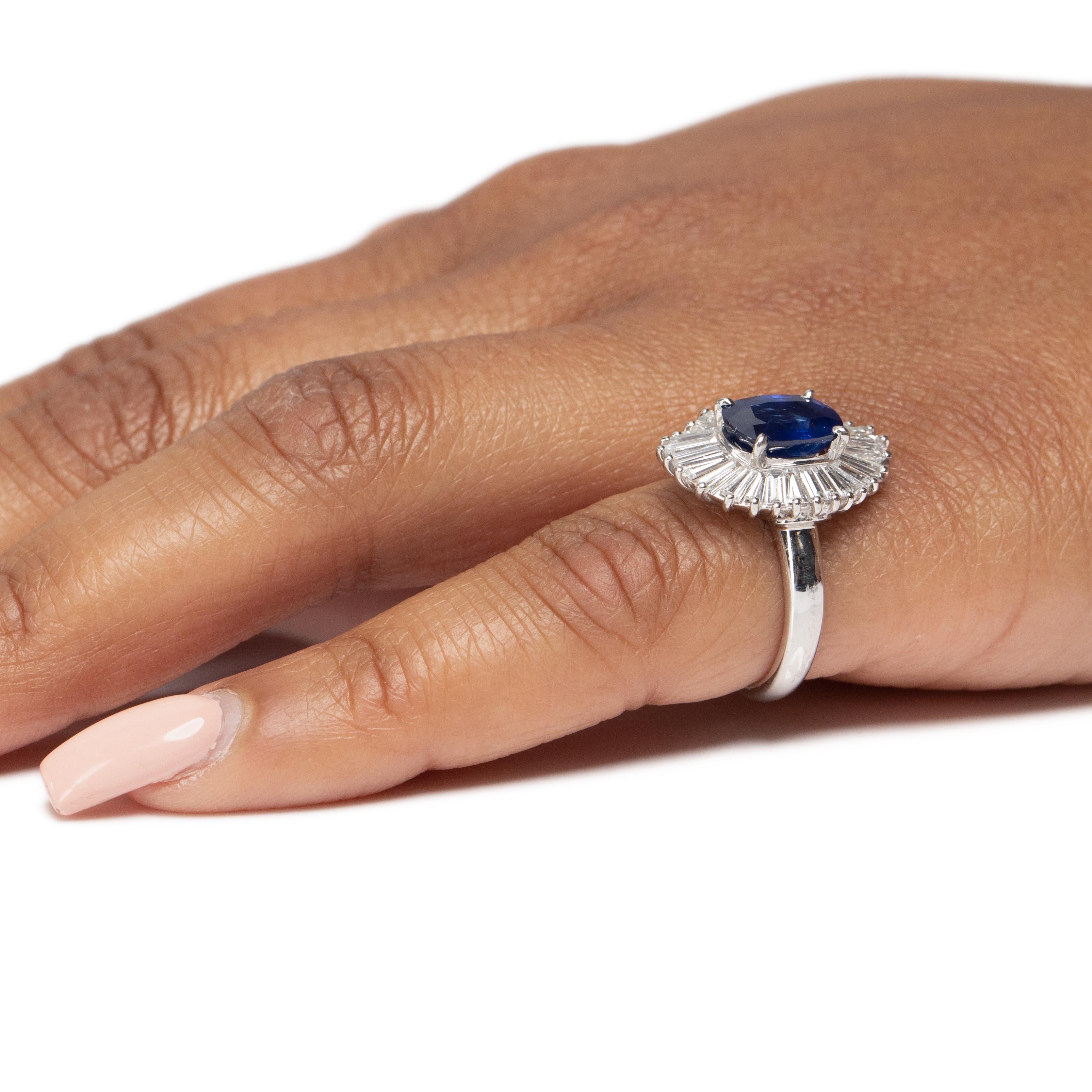 Platinum Diamond and GIA Certified Madagascar Sapphire Ballerina Statement Ring  2