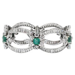 Platinum Diamond And Green Emerald Open Gallery Bracelet