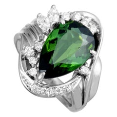 Platinum Diamond and Green Tourmaline Oval Ring