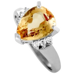 Platinum Diamond and Imperial Topaz Pear Ring