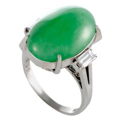 Platinum Diamond and Jade Three-Stone Ring Platinum Diamond and Jade Three-Stone Ring