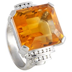 Platinum Diamond and Large Cushion Citrine Ring