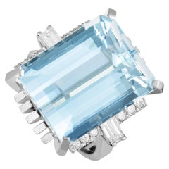 Platinum Diamond and Large Rectangle Aquamarine Ring Platinum Diamond and Large Rectangle Aquamarine Ring