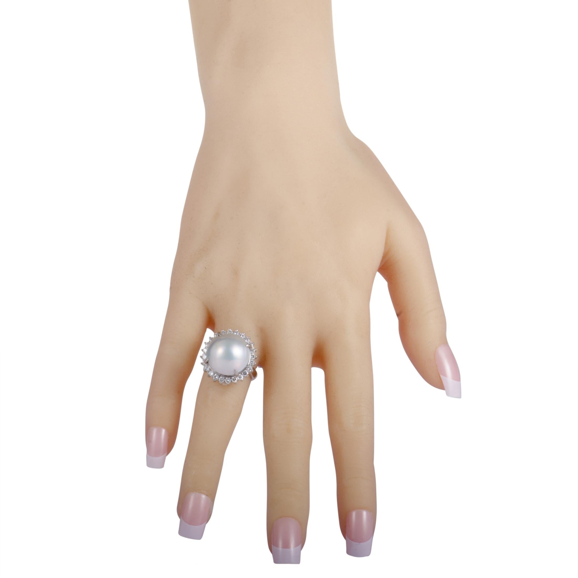 Women's Platinum Diamond and Mabe Pearl Ring