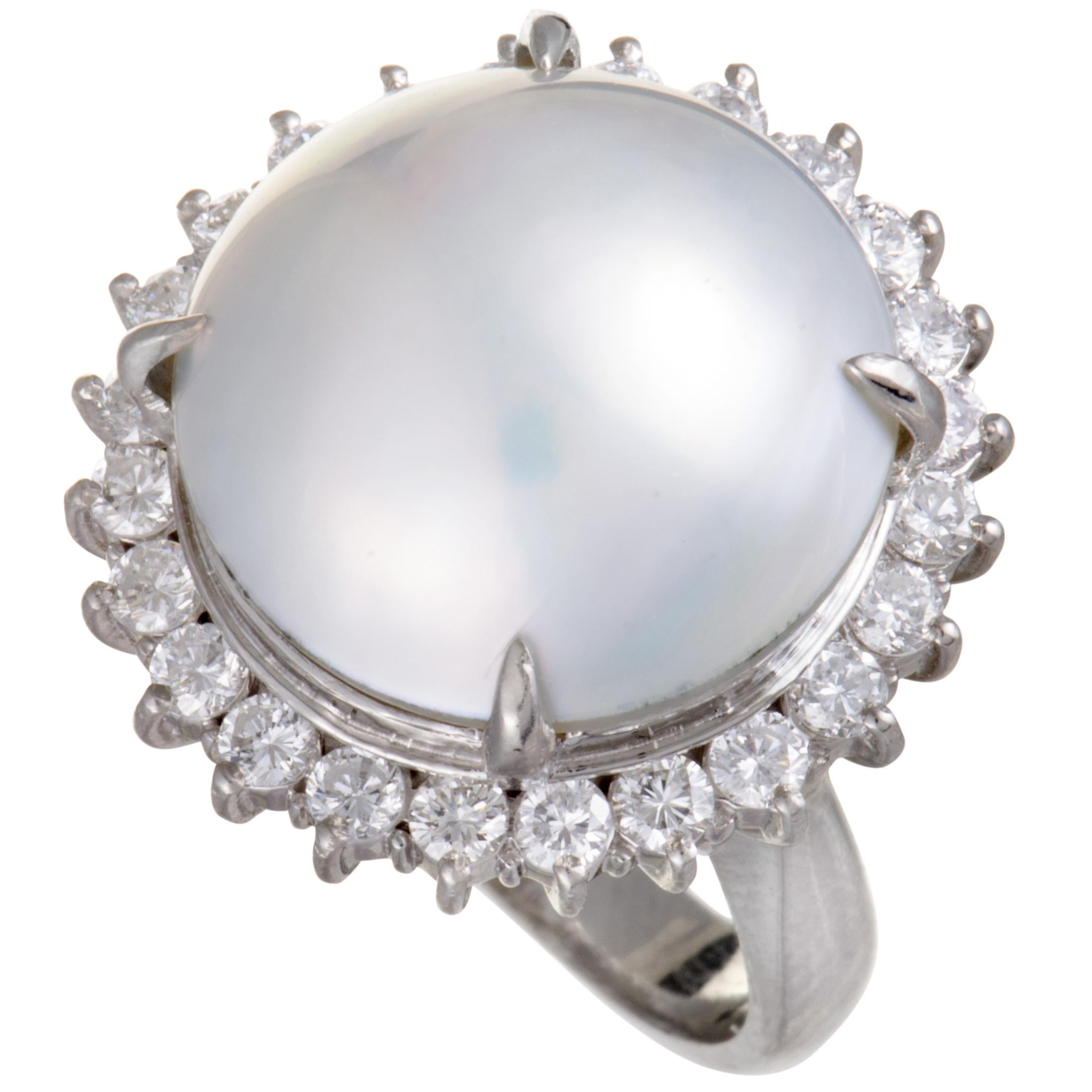 Platinum Diamond and Mabe Pearl Ring